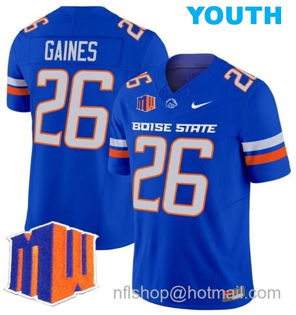 Youth Men's Sire Gaines Jersey #26 Boise State Broncos 2024 F.U.S.E. Vapor Limited College Football Stitched Royal4343 Youth Men's Sire Gaines Jersey #26 Boise State Broncos 2024 F.U.S.E. Vapor Limited College Football Stitched Royal4343