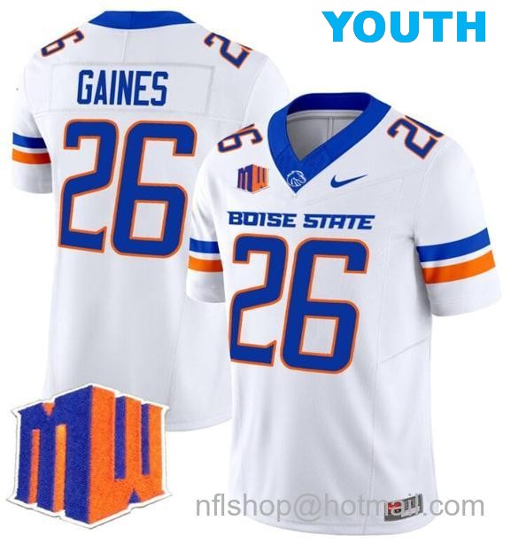 Youth Men's Sire Gaines Jersey #26 Boise State Broncos 2024 F.U.S.E. Vapor Limited College Football Stitched White4444 Youth Men's Sire Gaines Jersey #26 Boise State Broncos 2024 F.U.S.E. Vapor Limited College Football Stitched White4444