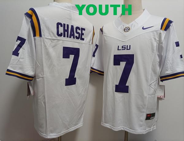 Youth LSU Tigers #7 JaMarr Chase White Vapor F.U.S.E. Limited College Stitched Jersey Youth LSU Tigers #7 JaMarr Chase White Vapor F.U.S.E. Limited College Stitched Jersey