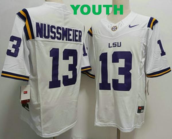 Youth LSU Tigers #13 Garrett Nussmeier White Vapor F.U.S.E. Limited College Stitched Jersey Youth LSU Tigers #13 Garrett Nussmeier White Vapor F.U.S.E. Limited College Stitched Jersey