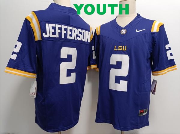 Youth LSU Tigers #2 Justin Jefferson Purple Vapor F.U.S.E. Limited College Stitched Jersey Youth LSU Tigers #2 Justin Jefferson Purple Vapor F.U.S.E. Limited College Stitched Jersey