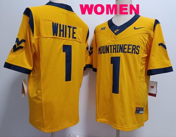 Women's West Virginia Mountaineers #1 Jahiem White Yellow F.U.S.E. College Stitched Jersey Women's West Virginia Mountaineers #1 Jahiem White Yellow F.U.S.E. College Stitched Jersey