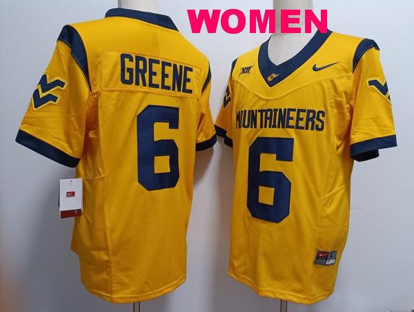 Women's West Virginia Mountaineers #6 Garrett Greene Yellow F.U.S.E. College Stitched Jersey Women's West Virginia Mountaineers #6 Garrett Greene Yellow F.U.S.E. College Stitched Jersey