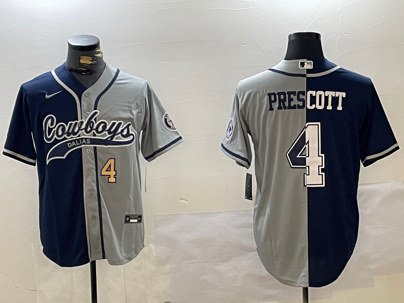 Men's Dallas Cowboys #4 Dak Prescott Gray Team With Patch Cool Base Stitched Baseball Jersey