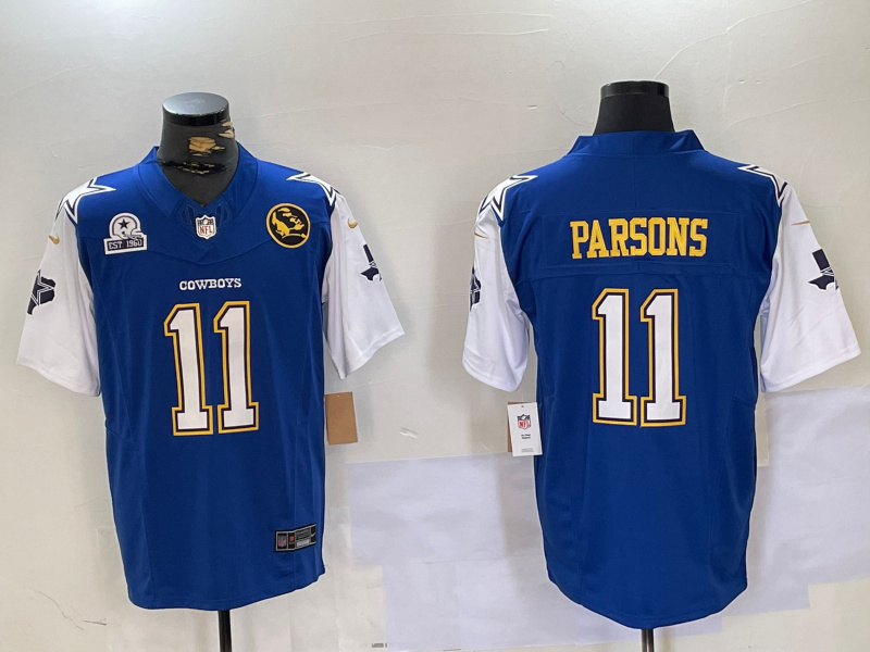 Men's Dallas Cowboys #11 Micah Parsons 2024 F.U.S.E. Navy Gold With Texas & John Madden Patch Stitched Football Jersey