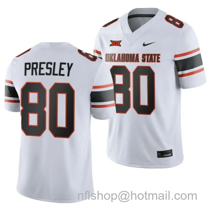 Men's Nike Oklahoma State Cowboys Brennan Presley Jersey #80 College Football 2023 Game White