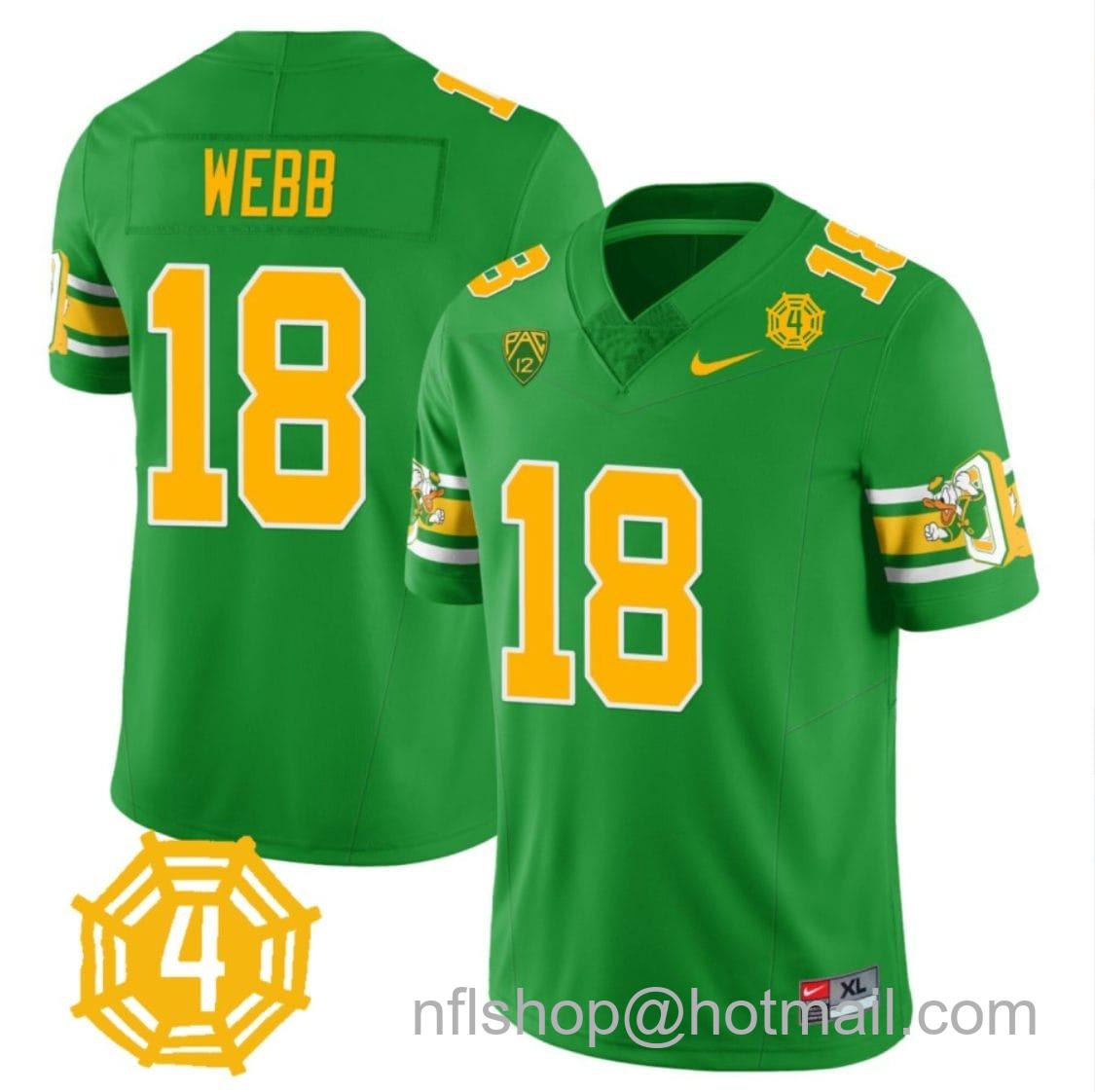 Men's Nike Spencer Webb Jersey #18 Oregon Ducks Honor Spencer Webb Patch Football Green