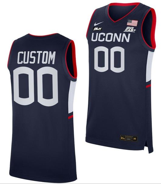 Men's Custom UConn Huskies Jersey College Basketball Name and Number Navy BLM Men's Custom UConn Huskies Jersey College Basketball Name and Number Navy BLM