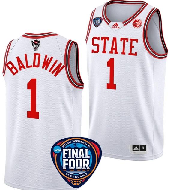 Men's River Baldwin Jersey #1 NC State Wolfpack Basketball 2024 NCAA March Madness Final Four White Men's River Baldwin Jersey #1 NC State Wolfpack Basketball 2024 NCAA March Madness Final Four White