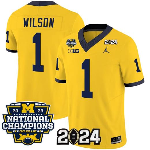 Men's Roman Wilson Jersey #1 Michigan Wolverines Vapor Limited Football 2024 National Champions Patch Maize
