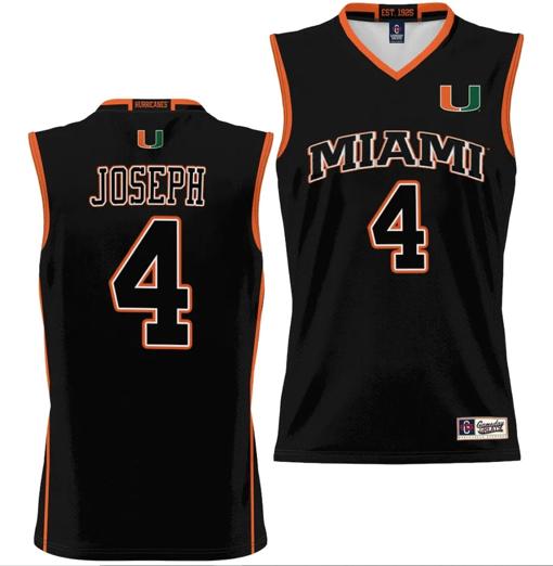 Men's Bensley Joseph Jersey #4 Miami Hurricanes NIL College Basketball Lightweight Black Men's Bensley Joseph Jersey #4 Miami Hurricanes NIL College Basketball Lightweight Black