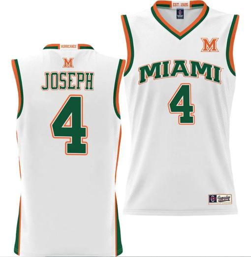 Men's Bensley Joseph Jersey #4 Miami Hurricanes NIL College Basketball Lightweight White Men's Bensley Joseph Jersey #4 Miami Hurricanes NIL College Basketball Lightweight White