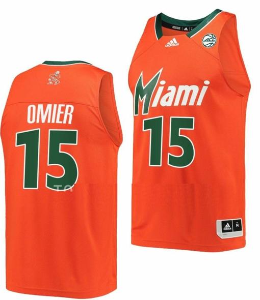 Men's Norchad Omier Jersey Miami Hurricanes College Basketball Reverse Retro Orange #15 Men's Norchad Omier Jersey Miami Hurricanes College Basketball Reverse Retro Orange #15