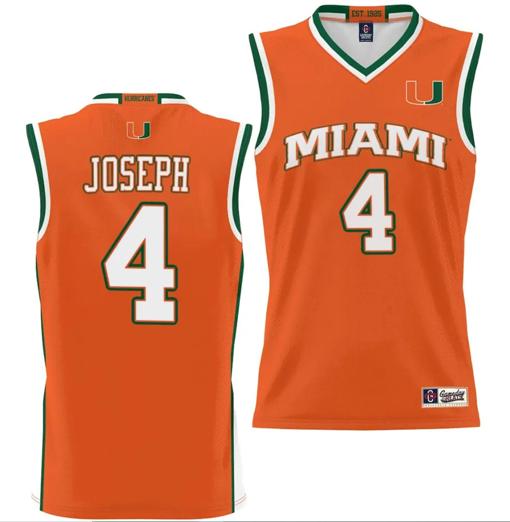 Men's Bensley Joseph Jersey #4 Miami Hurricanes NIL College Basketball Lightweight Orange Men's Bensley Joseph Jersey #4 Miami Hurricanes NIL College Basketball Lightweight Orange