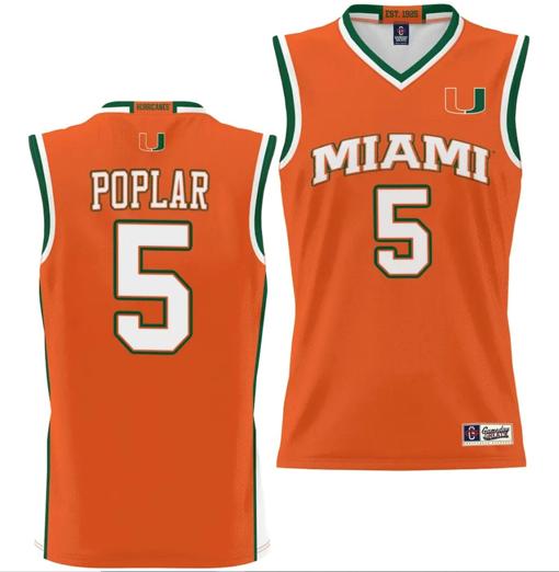 Men's Wooga Poplar Jersey #5 Miami Hurricanes NIL College Basketball Lightweight Orange Men's Wooga Poplar Jersey #5 Miami Hurricanes NIL College Basketball Lightweight Orange