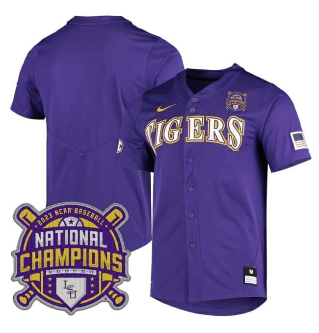 Men's Lsu Tigers Jersey NCAA College Baseball National Champions Stitched Purple