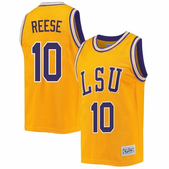 Men's Angel Reese Jersey LSU Tigers Basketball 2023 NCAA College Retro Gold #10