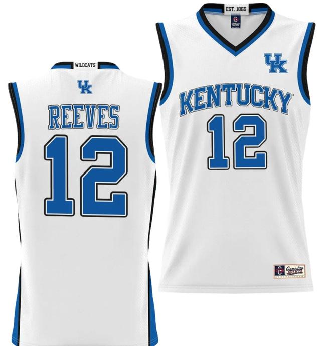 Men's Antonio Reeves Jersey #12 Kentucky Wildcats NIL College Basketball Lightweight White Men's Antonio Reeves Jersey #12 Kentucky Wildcats NIL College Basketball Lightweight White