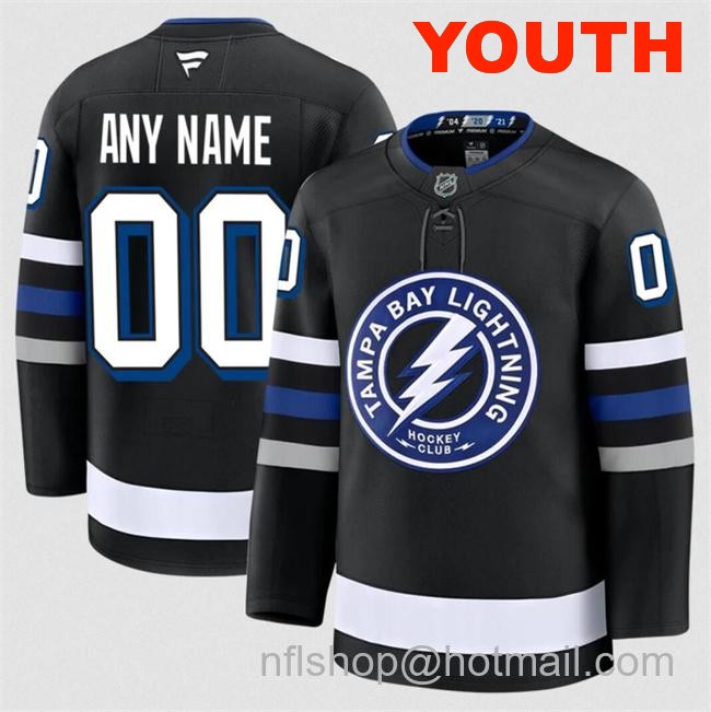 Customized Youth Tampa Bay Lightning Black 2024-25 Alternate Stitched Hockey Jersey