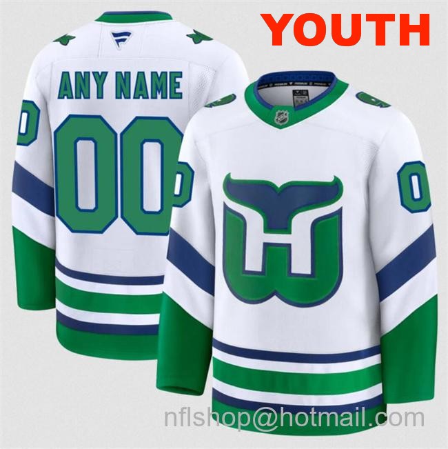 Customized Youth Carolina Hurricanes White 2024-25 Throwback Stitched Hockey Jersey