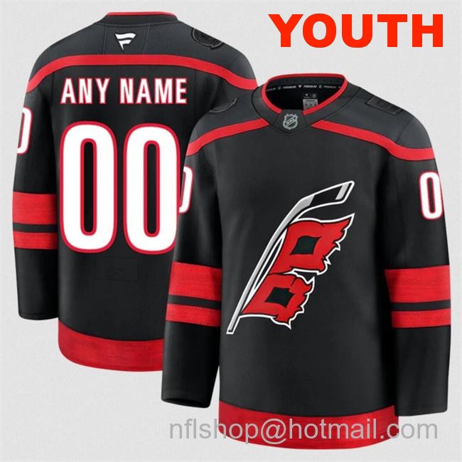 Customized Youth Carolina Hurricanes Black 2024-25 Home Stitched Hockey Jersey