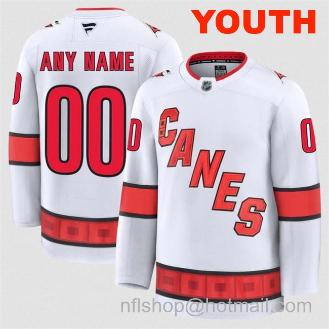 Customized Youth Carolina Hurricanes White 2024-25 Away Stitched Hockey Jersey