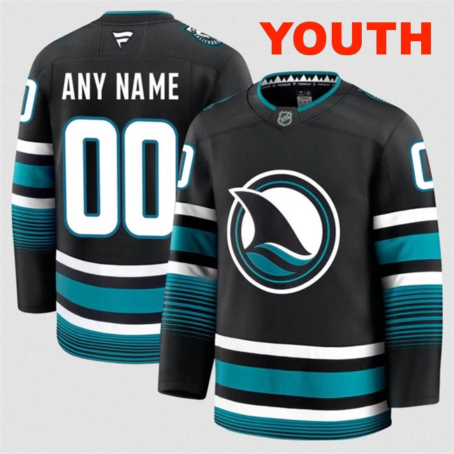 Customized Youth San Jose Sharks Black 2024-25 Alternate Stitched Hockey Jersey