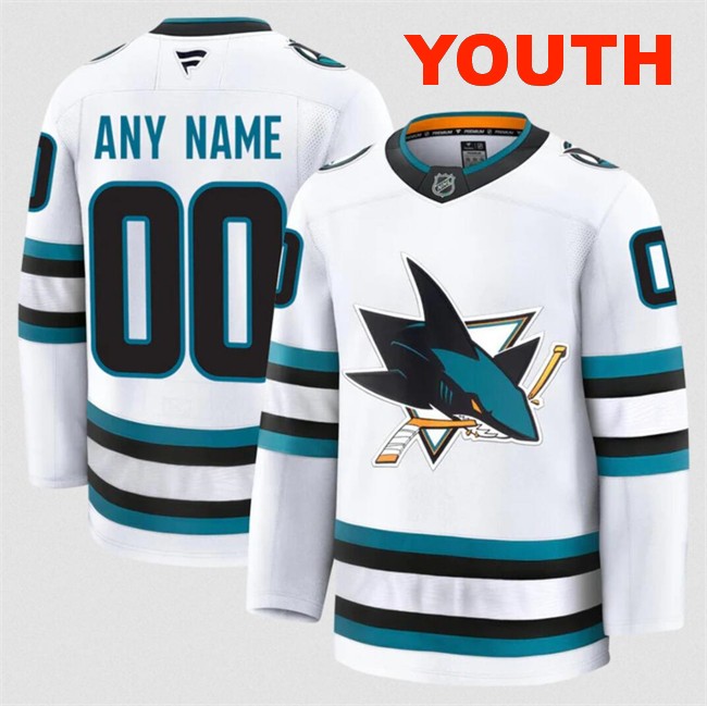 Customized Youth San Jose Sharks White 2024-25 Away Stitched Hockey Jersey