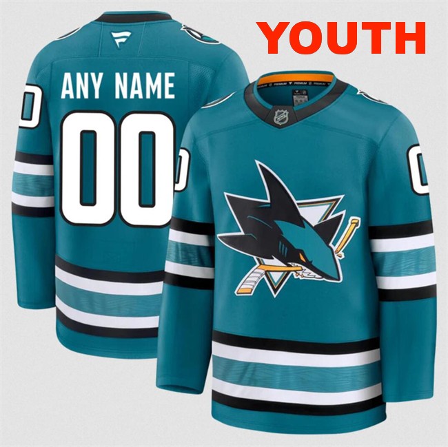 Customized Youth San Jose Sharks Teal 2024-25 Home Stitched Hockey Jersey