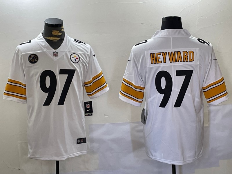 Men's Pittsburgh Steelers #97 Cameron Heyward White DMR Patch Vapor Limited Stitched Football Jersey