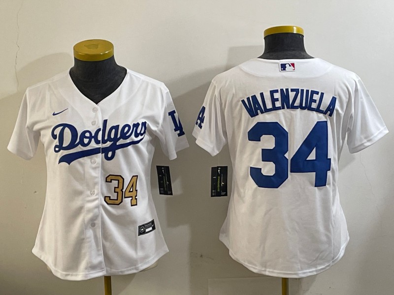 Women's Los Angeles Dodgers #34 Fernando Valenzuela White Limited Stitched Baseball Jersey 03