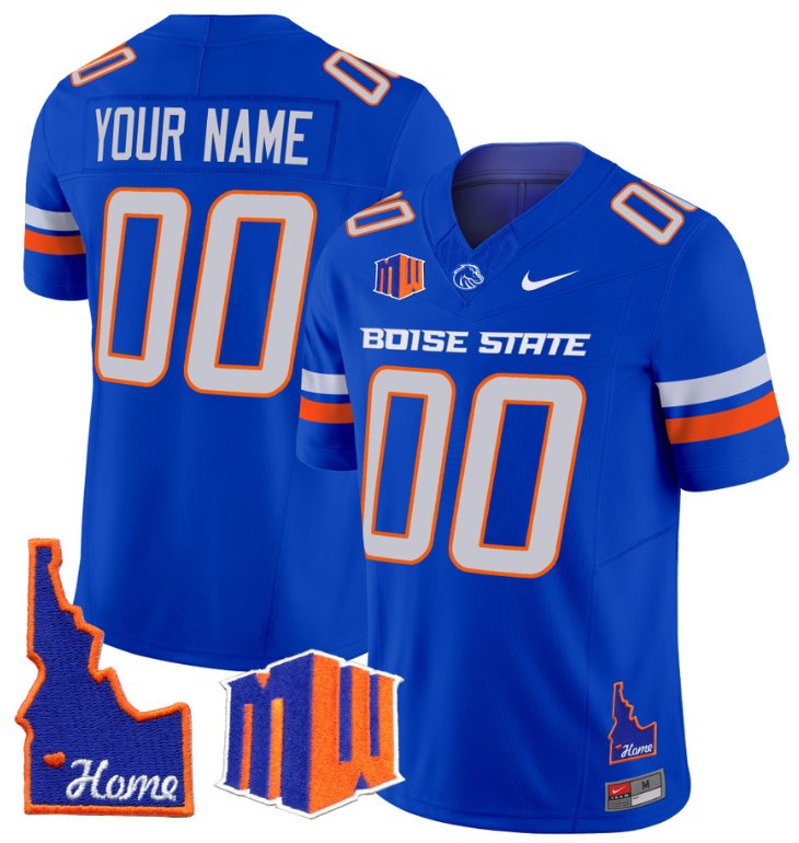 Men's Nike Custom Boise State Broncos Jersey Name, Number Home Patch Vapor Football Royal