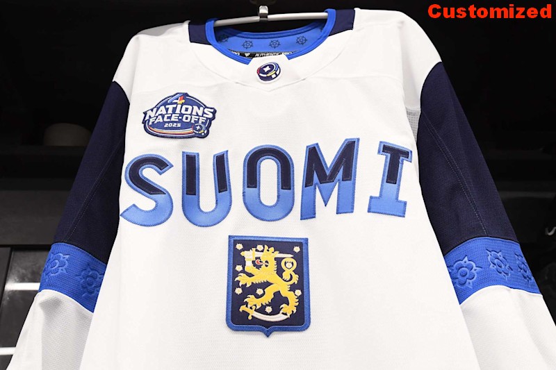 Customized Men's Name Number Finland Team White 2025 4 Nations Face-Off Hockey Stitched Jersey Customized Men's Name Number Finland Team White 2025 4 Nations Face-Off Hockey Stitched Jersey