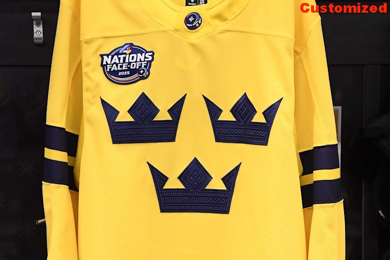 Customized Men's Name Number Sweden Team Yellow 2025 4 Nations Face-Off Hockey Stitched Jersey Customized Men's Name Number Sweden Team Yellow 2025 4 Nations Face-Off Hockey Stitched Jersey