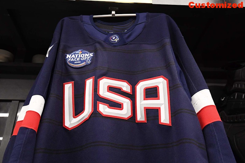 Customized Men's Name Number USA Team Navy 2025 4 Nations Face-Off Hockey Stitched Jersey Customized Men's Name Number USA Team Navy 2025 4 Nations Face-Off Hockey Stitched Jersey