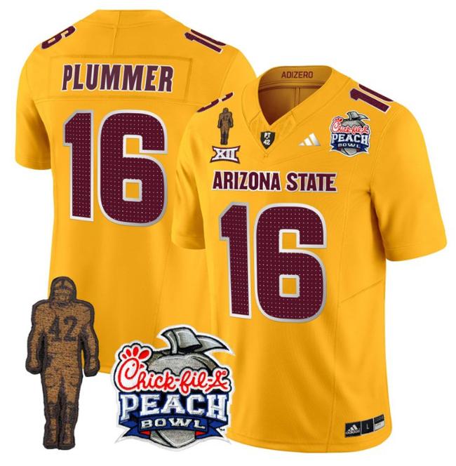 Men's Adidas Jake Plummer Jersey #16 Arizona State Sun Devils Peach Bowl Patch Football V2 Gold