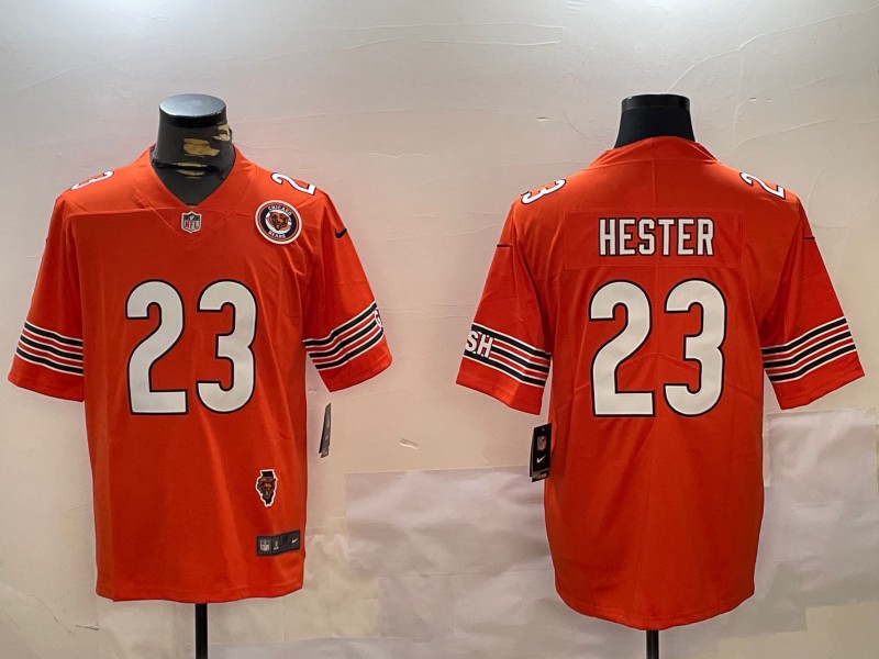 Men's Chicago Bears #23 Devin Hester Orange Vapor Untouchable Limited With Illinois and Team Patch Stitched Nike NFL Jersey (2006–2013)