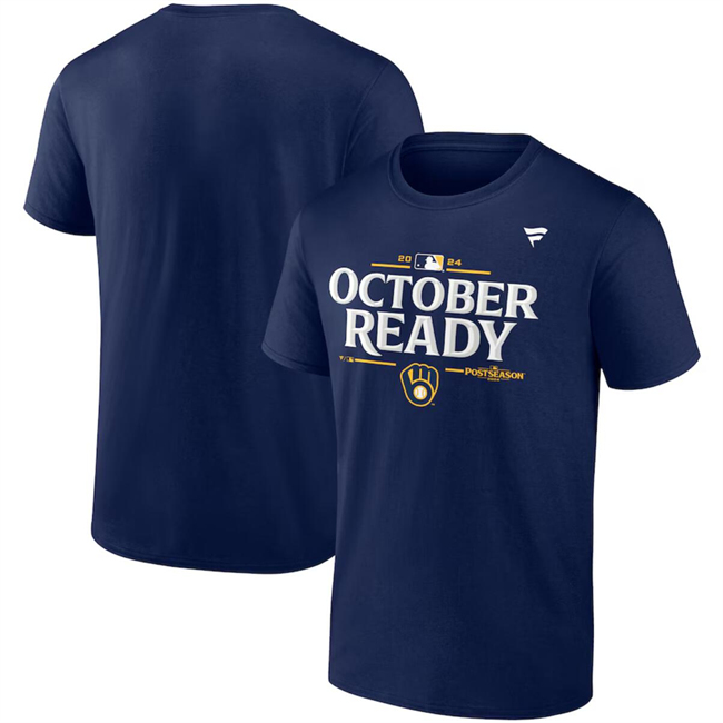 Men's Milwaukee Brewers Navy 2024 Postseason Locker Room T-Shirt Men's Milwaukee Brewers Navy 2024 Postseason Locker Room T-Shirt