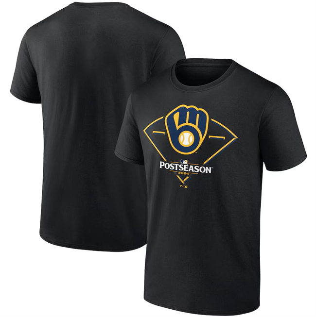 Men's Milwaukee Brewers Black 2024 Postseason Around The Horn T-Shirt Men's Milwaukee Brewers Black 2024 Postseason Around The Horn T-Shirt