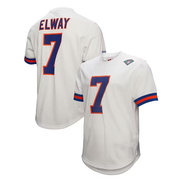 Men's Denver Broncos #7 John Elway White Throwback Stitched Football Jersey