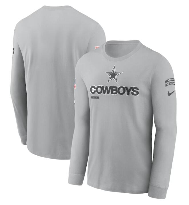 Men's Dallas Cowboys 2024 Gray Salute To Service Long Sleeve T-Shirt Men's Dallas Cowboys 2024 Gray Salute To Service Long Sleeve T-Shirt