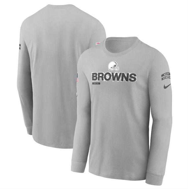 Men's Cleveland Browns 2024 Gray Salute To Service Long Sleeve T-Shirt Men's Cleveland Browns 2024 Gray Salute To Service Long Sleeve T-Shirt