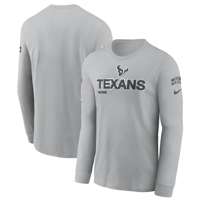 Men's Houston Texans 2024 Gray Salute To Service Long Sleeve T-Shirt Men's Houston Texans 2024 Gray Salute To Service Long Sleeve T-Shirt