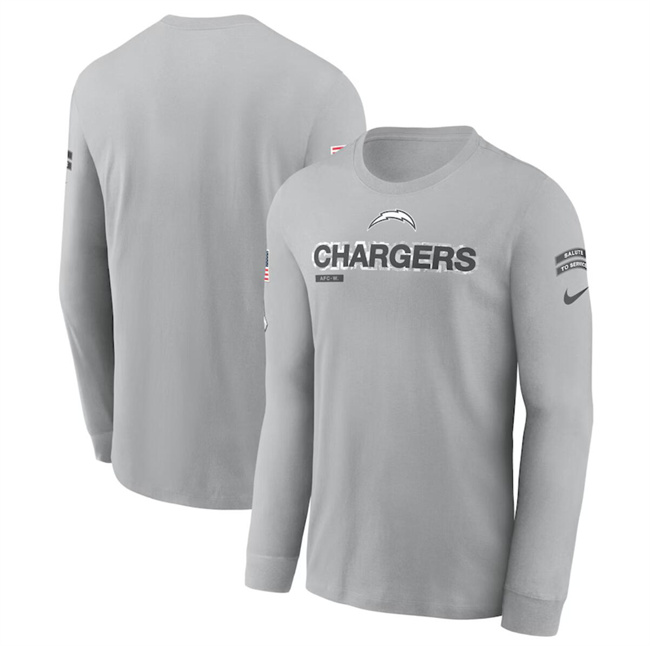 Men's Los Angeles Chargers 2024 Gray Salute To Service Long Sleeve T-Shirt Men's Los Angeles Chargers 2024 Gray Salute To Service Long Sleeve T-Shirt