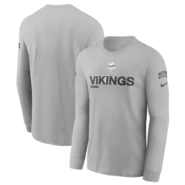 Men's Minnesota Vikings 2024 Gray Salute To Service Long Sleeve T-Shirt Men's Minnesota Vikings 2024 Gray Salute To Service Long Sleeve T-Shirt