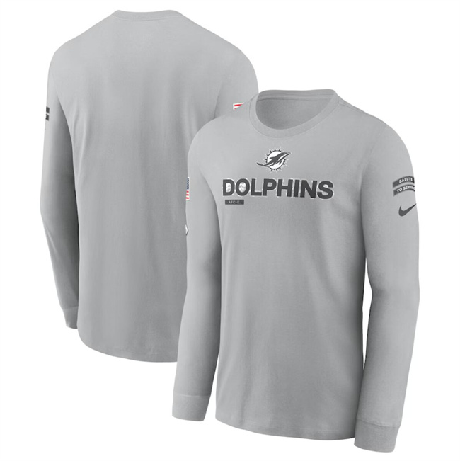 Men's Miami Dolphins 2024 Gray Salute To Service Long Sleeve T-Shirt Men's Miami Dolphins 2024 Gray Salute To Service Long Sleeve T-Shirt