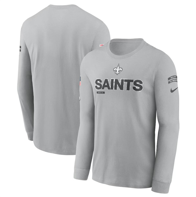 Men's New Orleans Saints 2024 Gray Salute To Service Long Sleeve T-Shirt Men's New Orleans Saints 2024 Gray Salute To Service Long Sleeve T-Shirt
