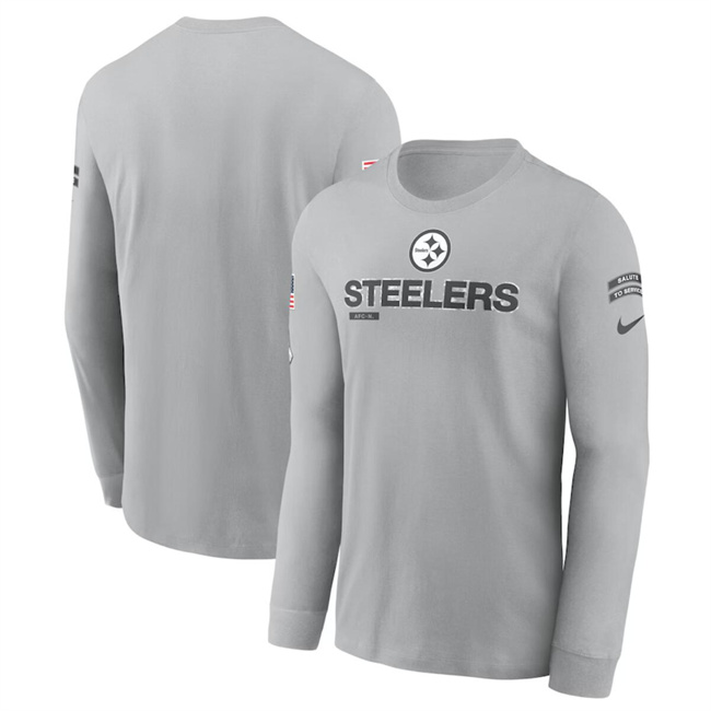 Men's Pittsburgh Steelers 2024 Gray Salute To Service Long Sleeve T-Shirt Men's Pittsburgh Steelers 2024 Gray Salute To Service Long Sleeve T-Shirt