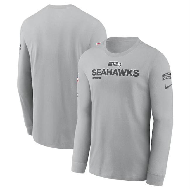 Men's Seattle Seahawks 2024 Gray Salute To Service Long Sleeve T-Shirt Men's Seattle Seahawks 2024 Gray Salute To Service Long Sleeve T-Shirt