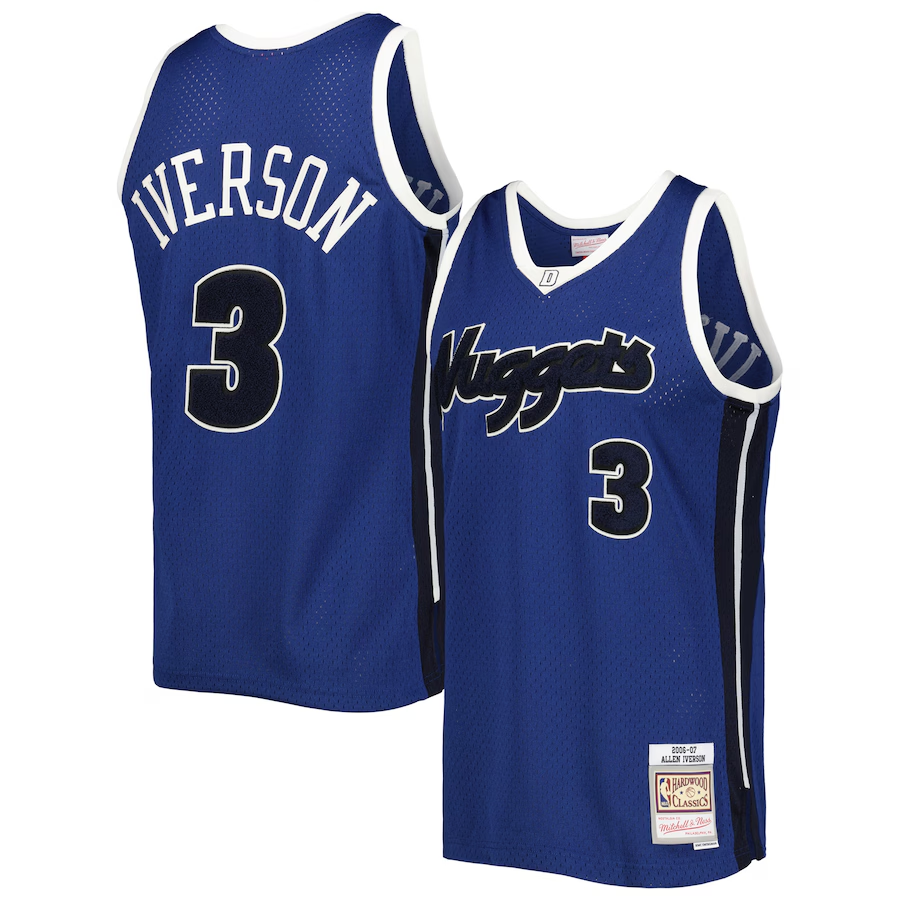 Men's Denver Nuggets #3 Allen lverson Throwback Blue Hardwood Classics Off-Court Swingman Jersey